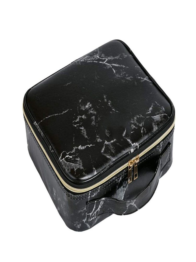House of Quirk Travel Makeup Cosmetic Storage Case -Small Black Marble-image-17