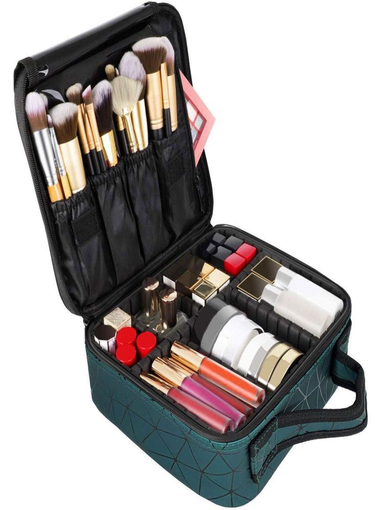House of Quirk Travel Makeup Cosmetic Storage Case -Small Green Diamond-picture-10