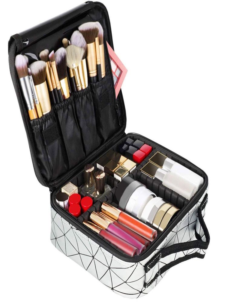 House of Quirk Travel Makeup Cosmetic Storage Case -Small Silver Diamond-image-9