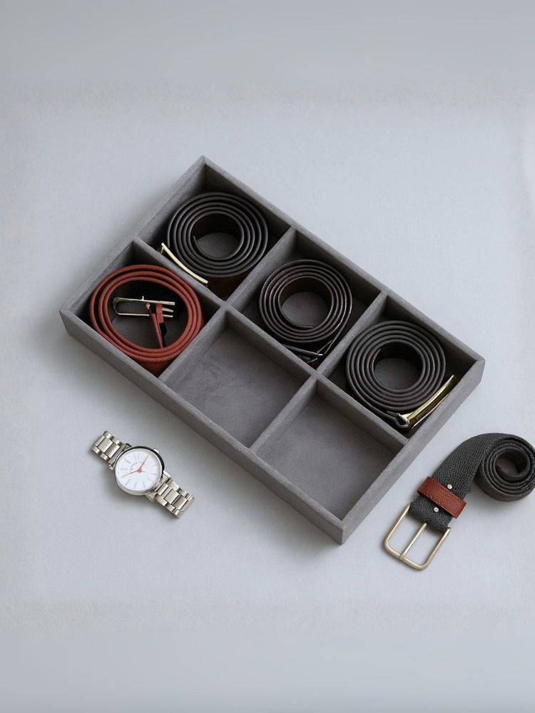 The Big Trove 6 Slot Belt Organizer Tray For Wardrobe Closet-Grey-picture-16