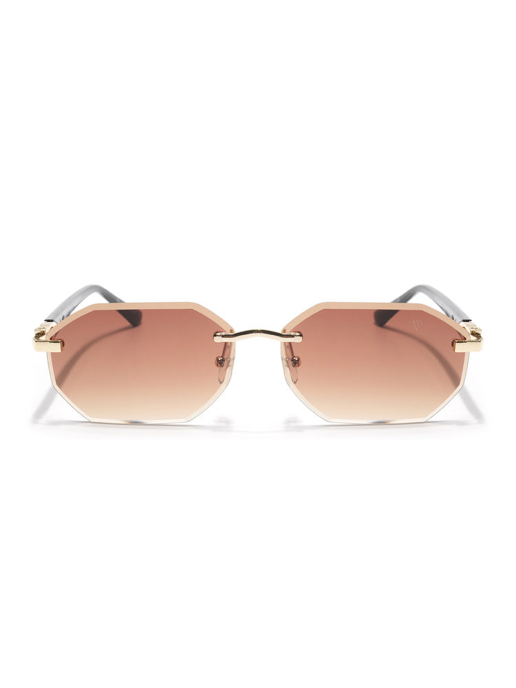 Voyage Unisex Brown Lens Rimless Polarized Rectangle Sunglasses- 7575 (56)-picture-28