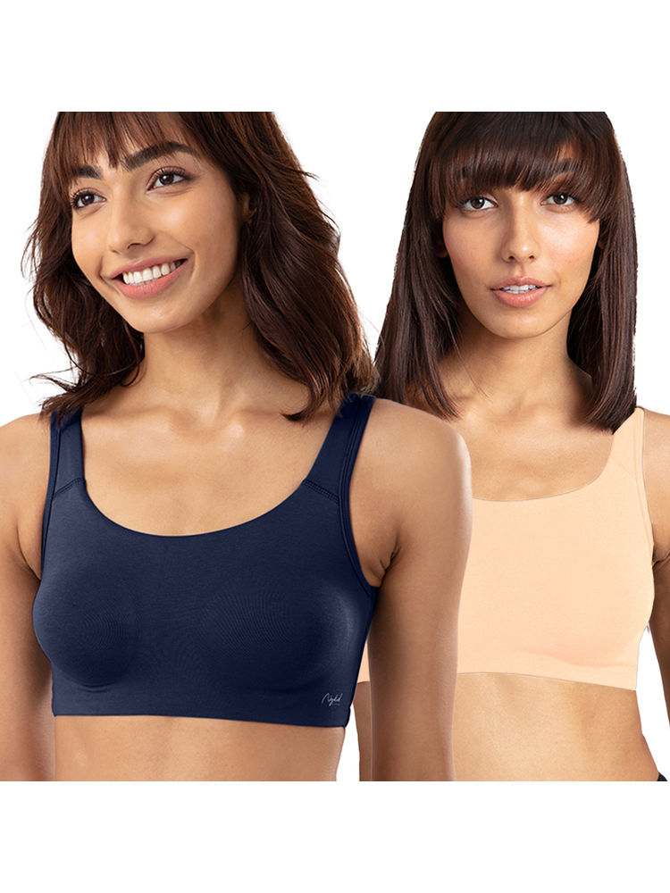 Nykd by Nykaa PO2 Soft cup easy-peasy slip-on bra with Full coverage - NYB113 Peacoat & Skin-picture-4