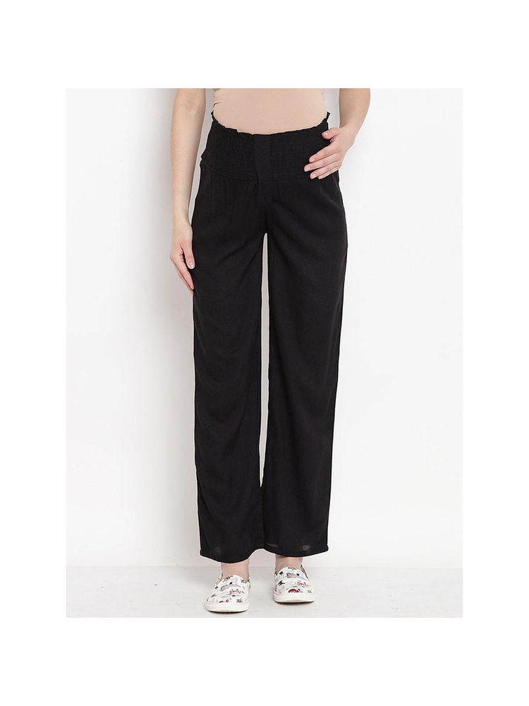 Mine4Nine Women Black Rayon Maternity Trousers-picture-28