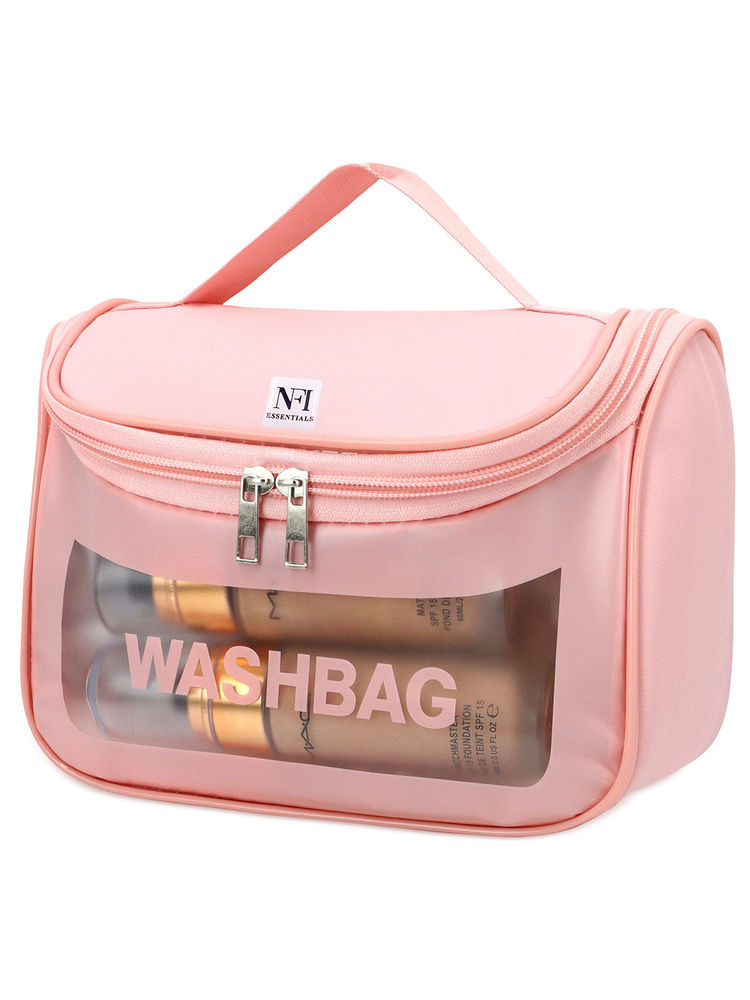 NFI Essentials Transparent Cosmetic Bag with Hook Wash Bag Travel Makeup Bag (M)
