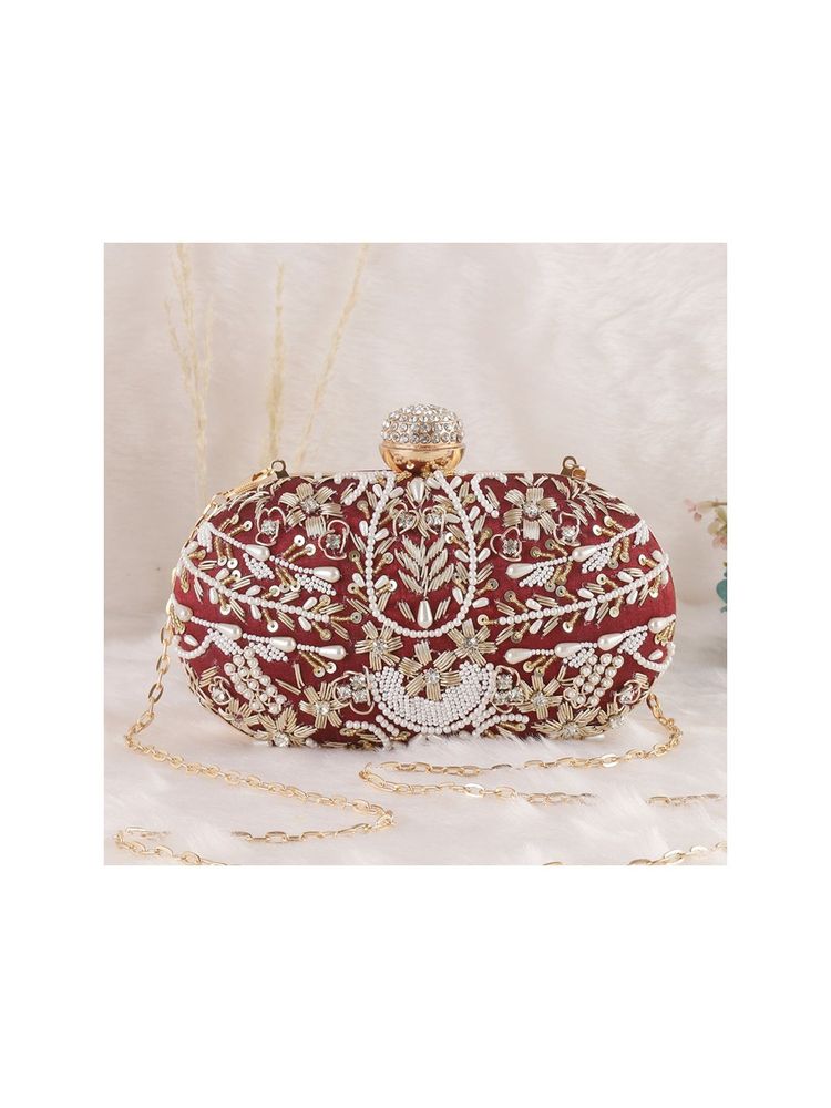 SWISNI Red Raw Silk Clutches SWIS-115-picture-33