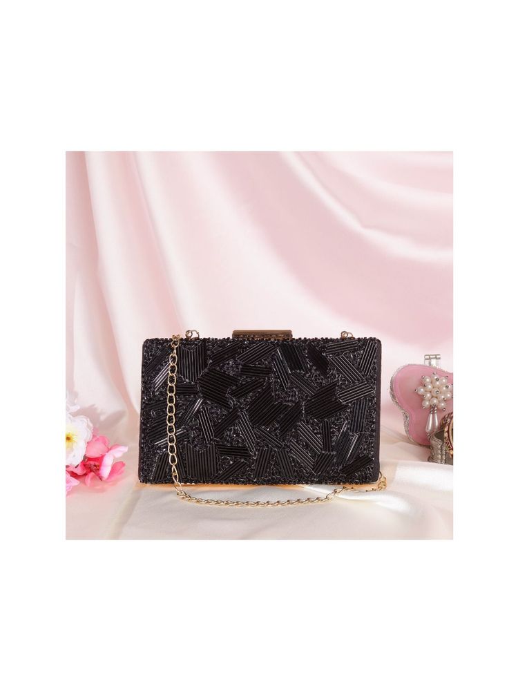 SWISNI Black Raw Silk Clutches SWIS-482-image-24