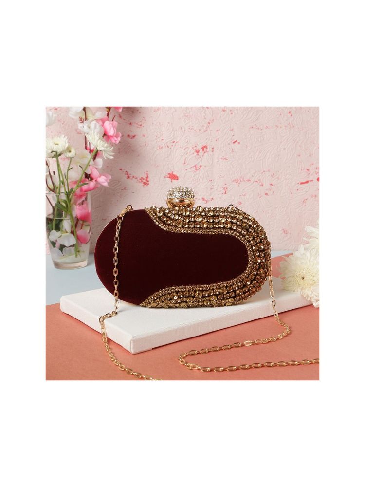 SWISNI Maroon velvet Clutches SWIS-585
