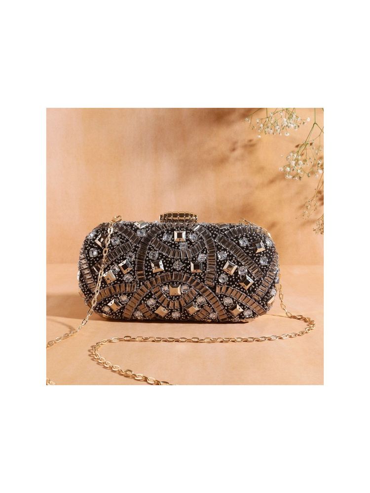 SWISNI Black Raw Silk Clutches SWIS-591-image-23