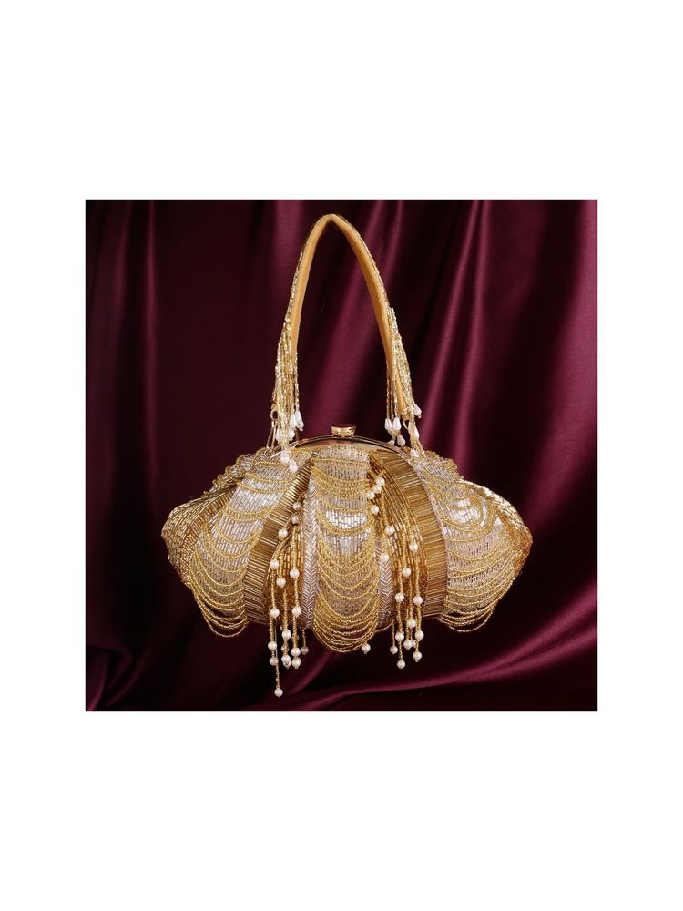 SWISNI Gold Raw Silk Clutches SWIS-595-picture-13