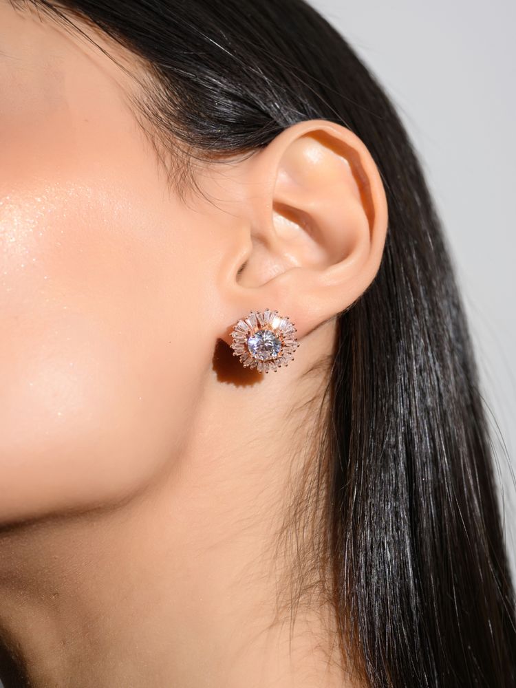 METALM Silver Cz Diamond Flower Earrings With Sparkling Crystals-picture-25