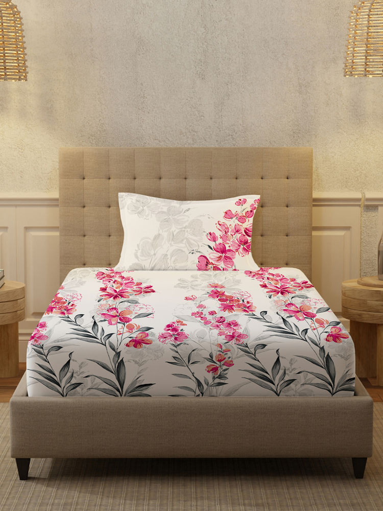 Urban Space Serene 200 Tc Cotton Bedsheets For Single Bed - Majestic Pink