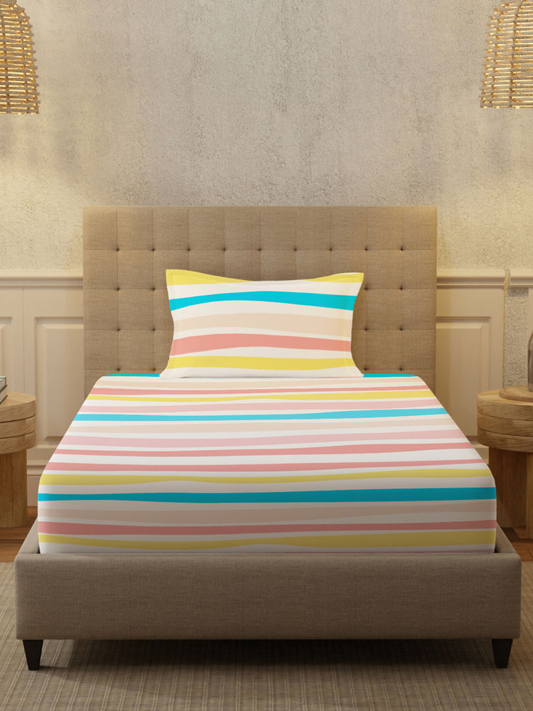 Urban Space Serene Cotton Bedsheets for Single Bed with Pillow Cover-Multi Colour-Pastel-picture-28