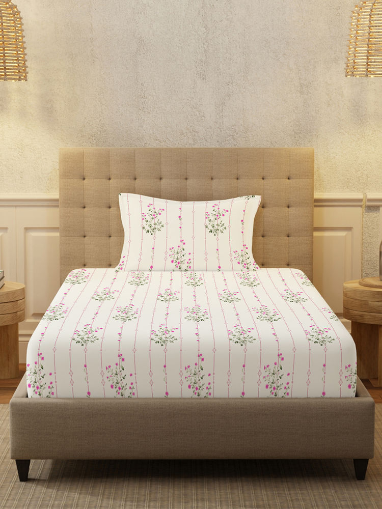 Urban Space Serene 200 Tc Cotton Bedsheets with Pillow Cover Pink-picture-26