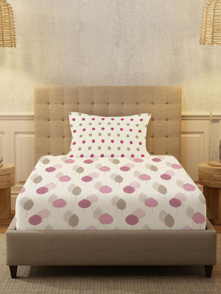 Urban Space Drops Pink Cotton Bedsheet with 2 Pillow Covers-picture-49