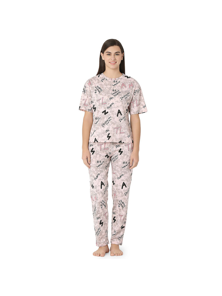 Juliet Womens's Peach Cotton Printed Night Suit T-shirts and Pajama Set (Set of 2)-picture-11
