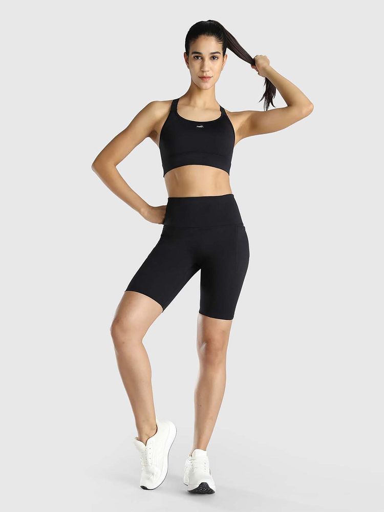 Musclemind Women Black Solid Cycling Shorts-image-1