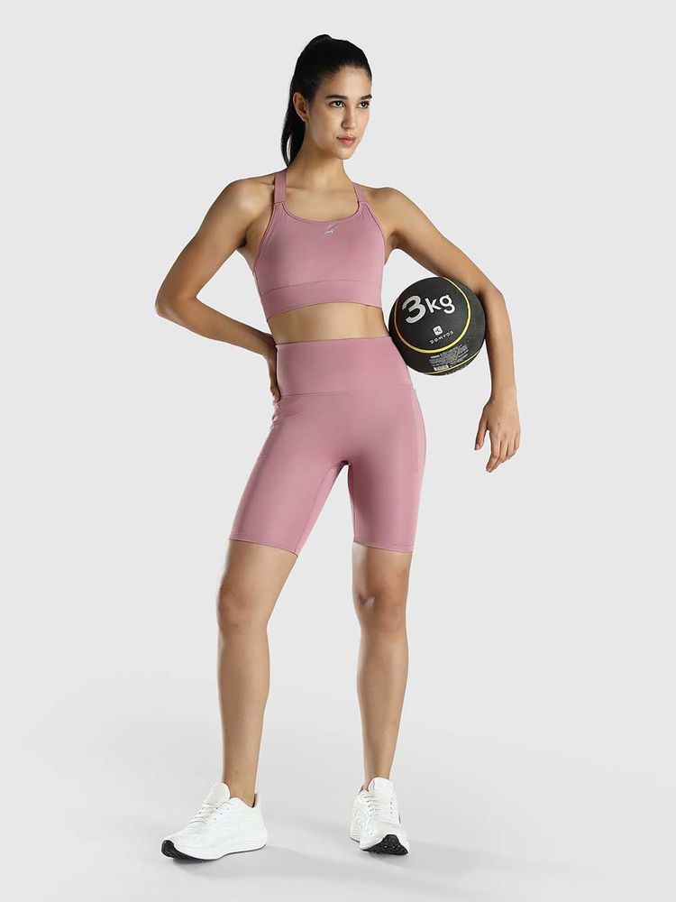 Musclemind Women Pink Solid Cycling Shorts-image-4