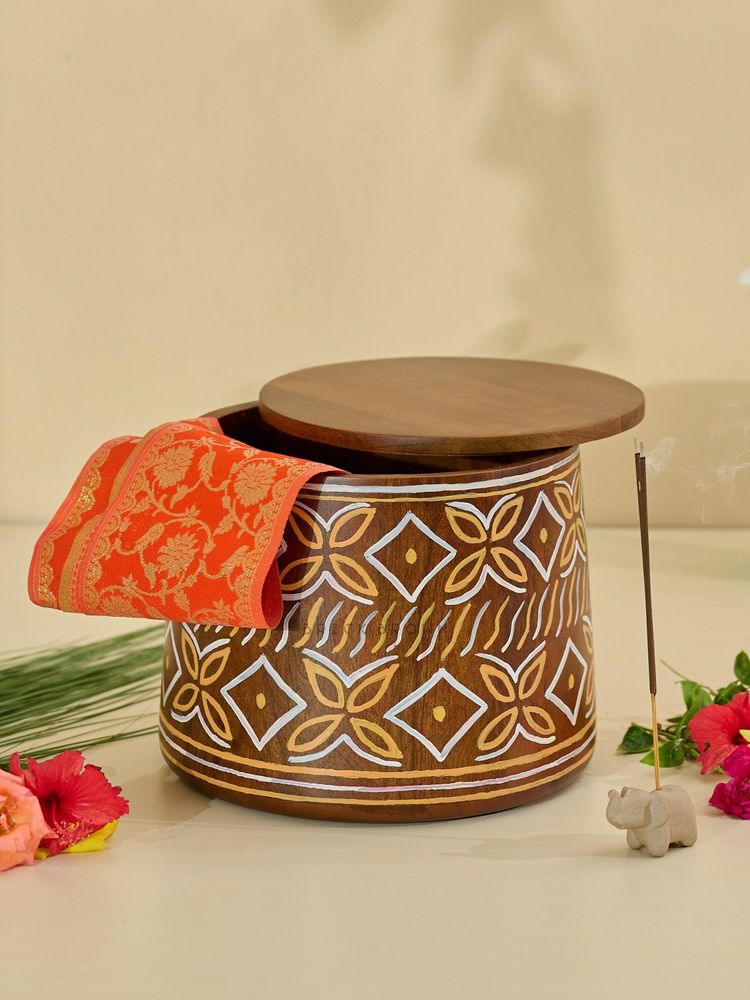 Brick Brown Mandira Pooja Stool with Storage-picture-14