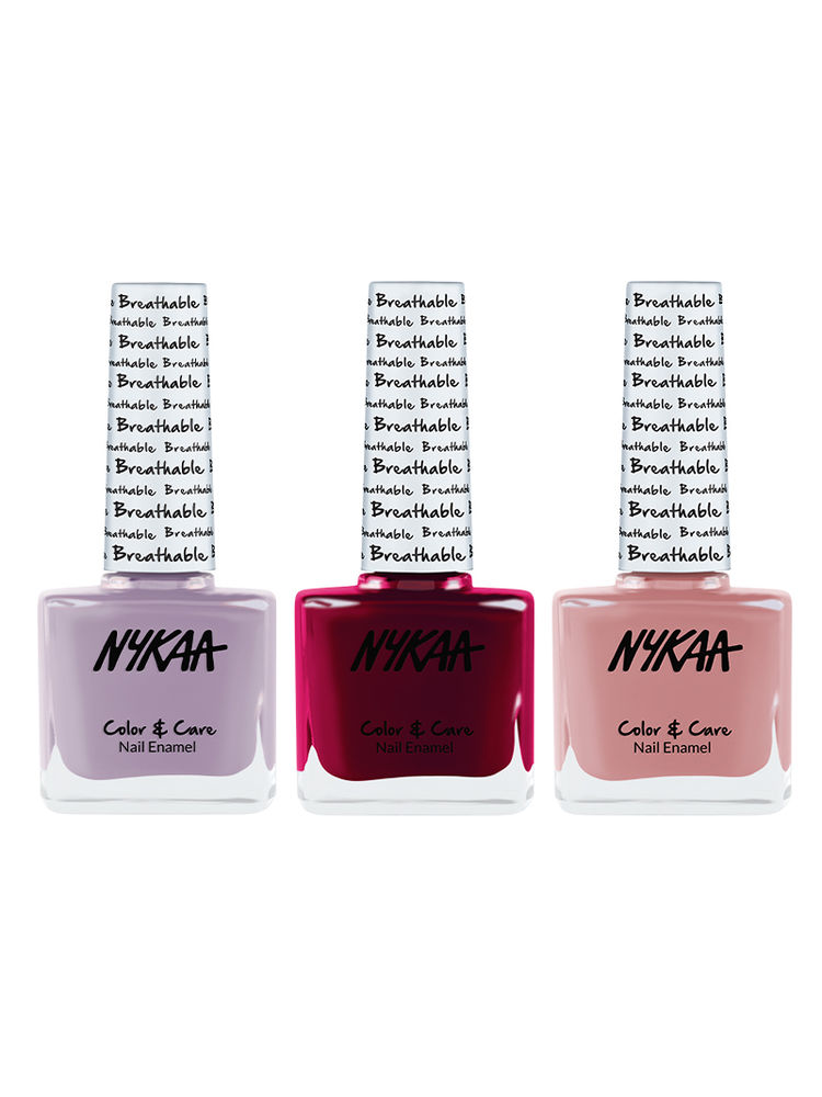 Nykaa Cosmetics Breathable Nail Enamel Combo - Keep Calm + Wine Unwind + Pure Pink