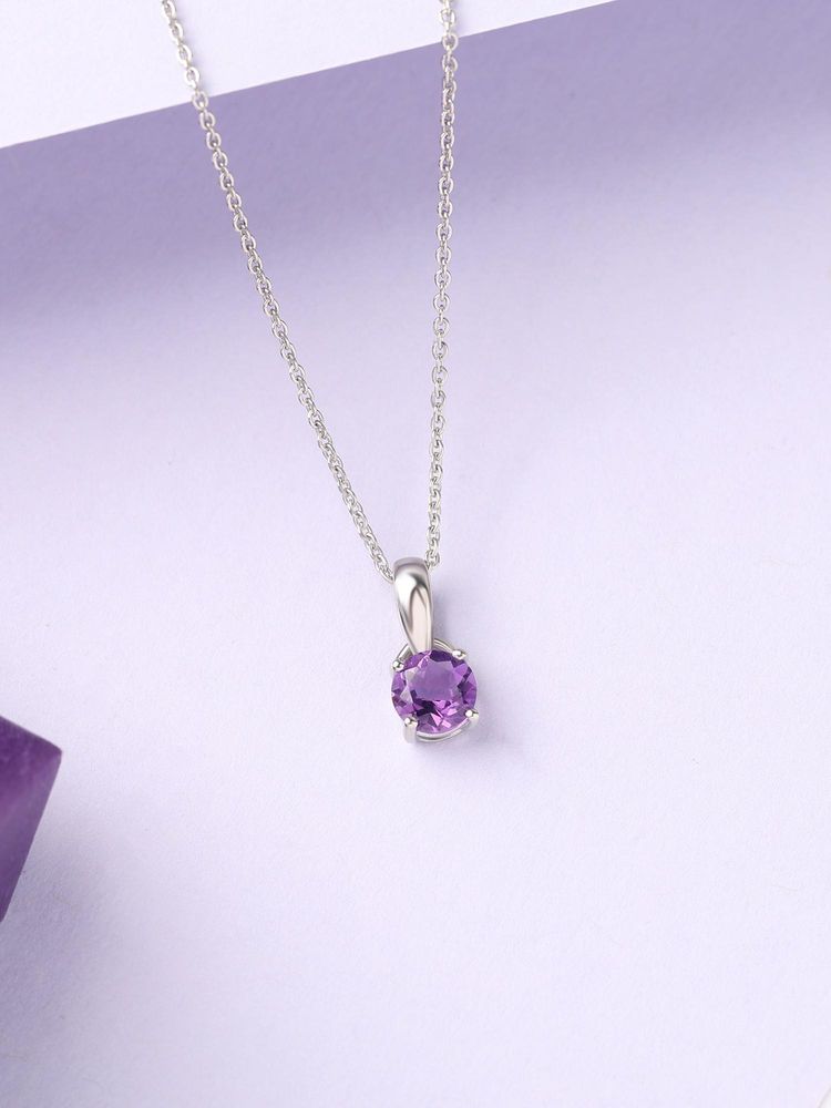 925 Silver 0.65 Carat Purple Amethyst Twilight Solitaire Necklace for Women & Girls-image-49