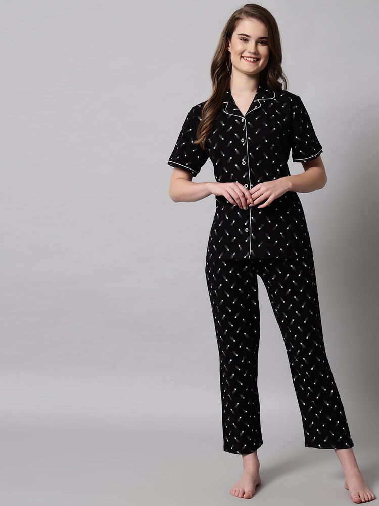 SEPHANI Black Star Printed Shirt with Pajama-picture-25