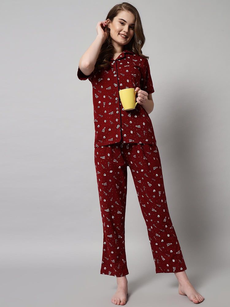 SEPHANI Maroon Printed Shirt with Pajama-picture-24