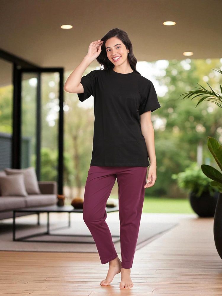 Kryptic Black Women's Cotton Printed T-Shirt and Pajama-picture-10