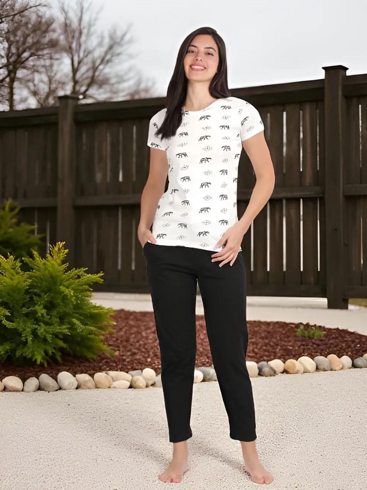 Kryptic White Women's Cotton Printed T-Shirt and Pajama-picture-13