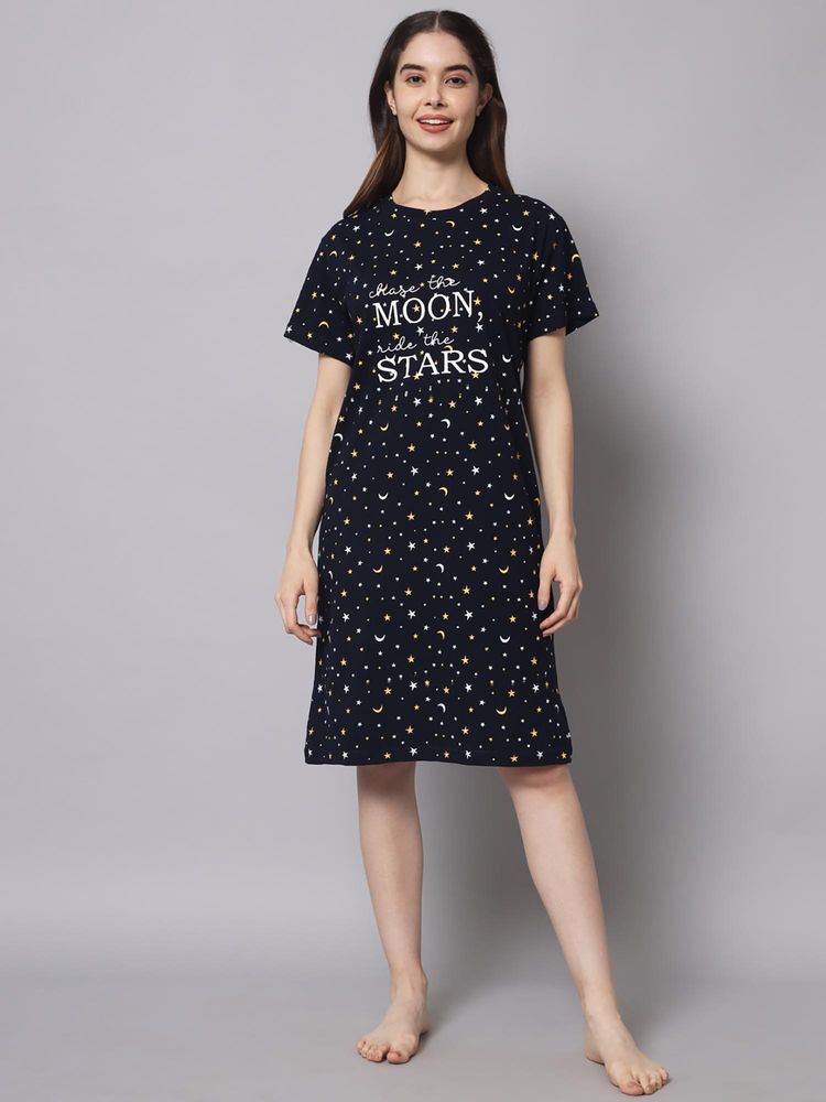SEPHANI Navy Blue Printed Night Dress-picture-34