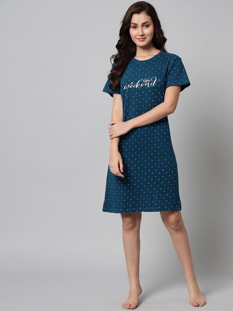 SEPHANI Teal Printed Night Dress-picture-23