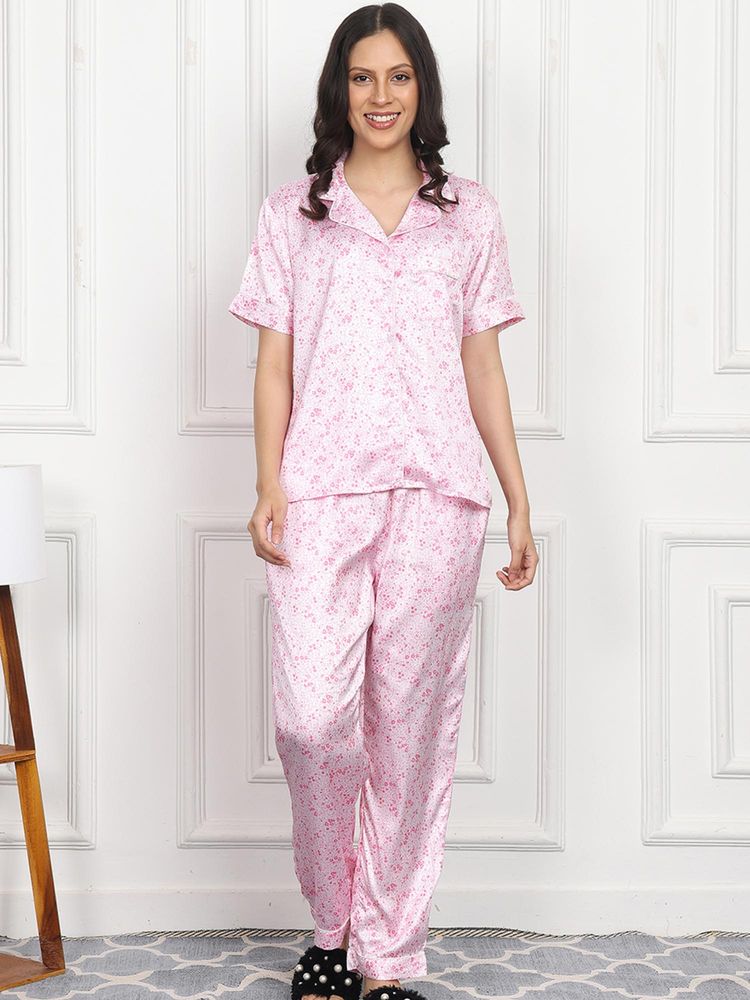 Slumber Jill Floral Blush Button Down Shirt with Pajama-picture-12