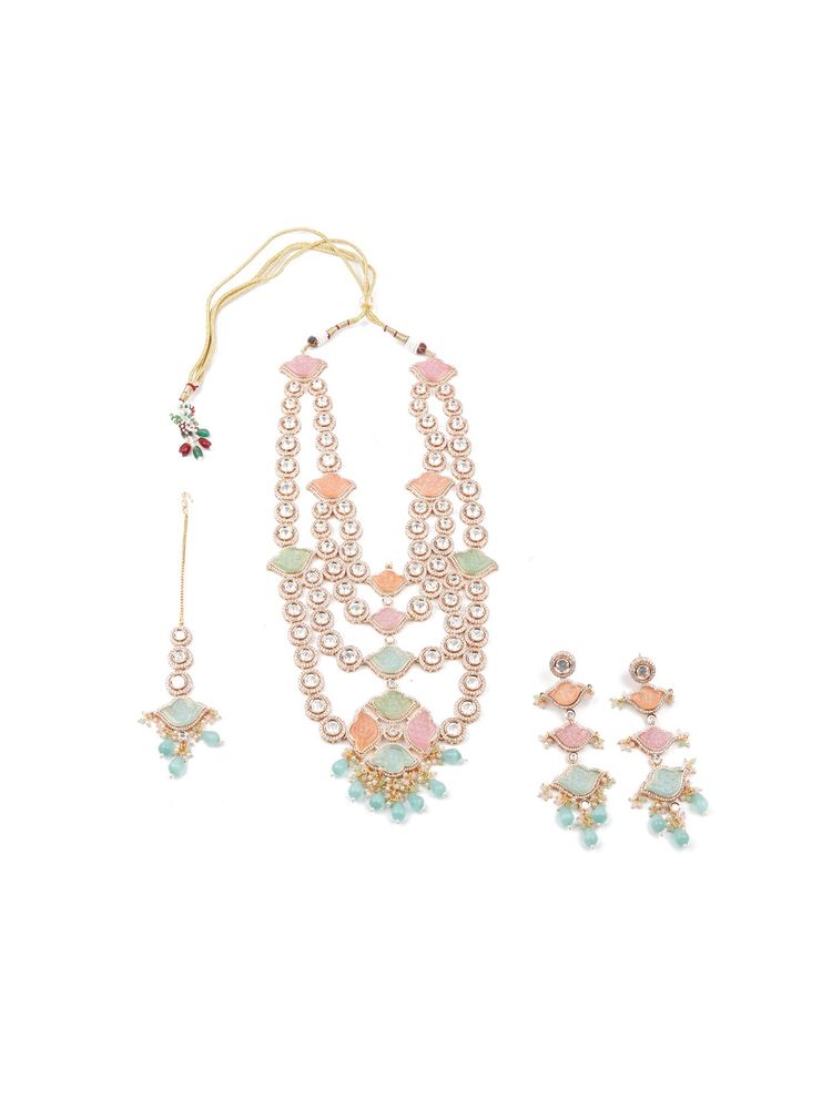 Odette Women Multi-Color Layered Bridal Long Rani Haar Jewellery Set-image-18