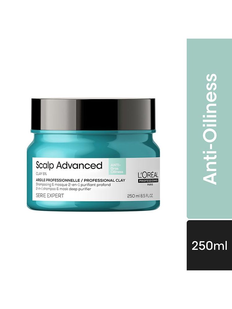 LOreal Professionnel Scalp Advanced Anti-Oiliness 2-In-1 Shampoo & Mask Deep Purifier Clay For Very Oily Scalp