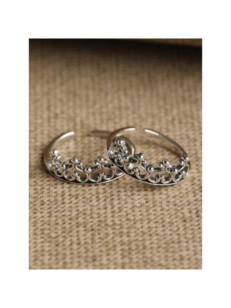 CLARA 925 Silver Size Adjustable Crown Toe Rings Pair Gift For Women And Girls-picture-26