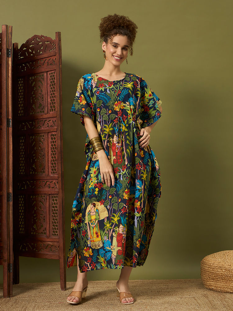 SEPHANI Blue Printed Regular Fit Kaftan Dress-picture-31