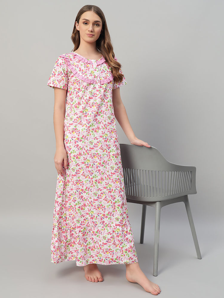 SEPHANI Pink Printed Regular Fit Nighty-image-9