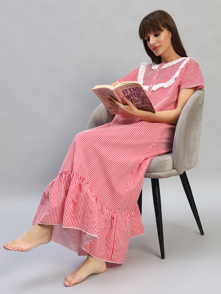 SEPHANI Red Stripes Regular Fit Nighty-picture-19