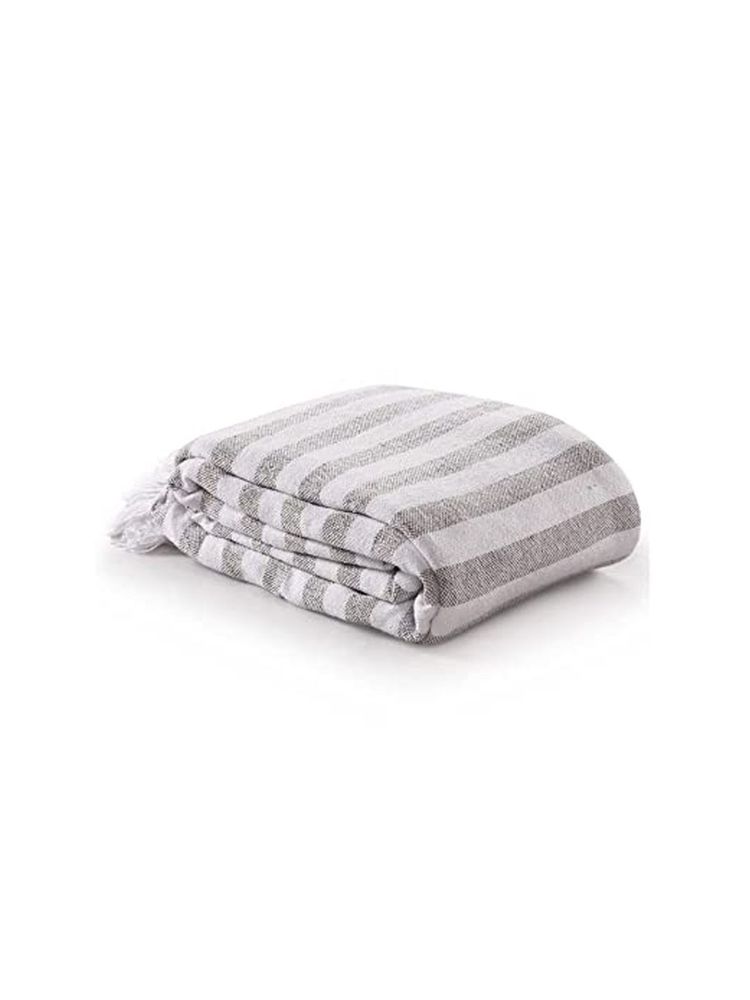 Sashaa World Striped Cotton Throw Bedcover in Grey and White Color-image-7