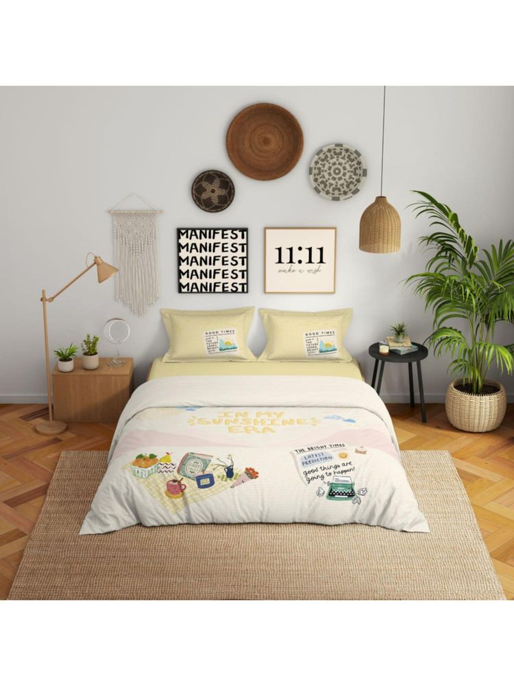 SPACES Genz Eggnog 180 TC Cotton Digitally Printed Large Bedsheet with 2 Pillow Covers-picture-11