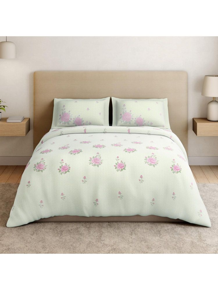 SPACES Intelligent Si Whisper Green Cotton Soft Floral Print Bedsheet with 2 Pillow Covers-image-12