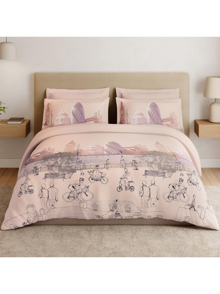 SPACES Voyager Creme De Peach Cotton Soft Abstract Design Bedsheet with 4 Pillow Covers-image-7