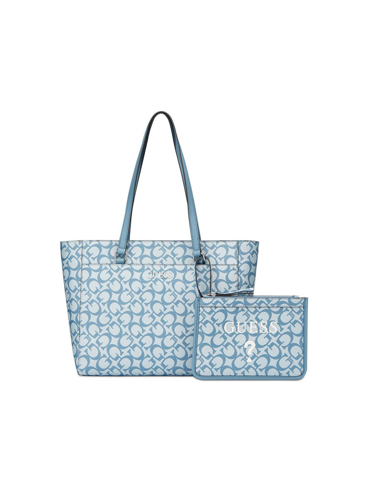 guess fashion Guess Blue Pvc Printed Handbag with Pouch-picture-24