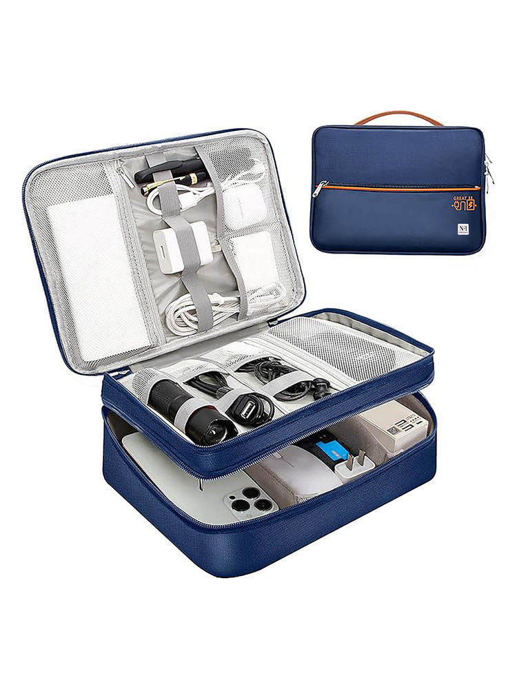 NFI Essentials Navy Blue Polyester Solid Vanity Bag-image-15