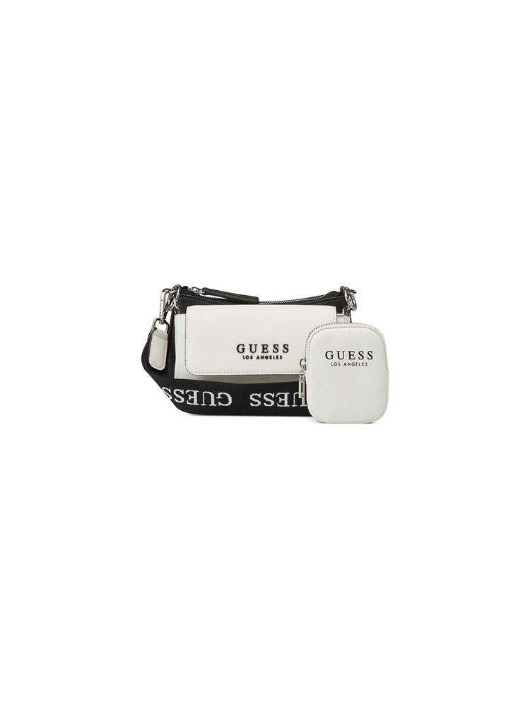 Guess White Pvc Solid Slingbag with Detachable and Detachable Flap Pouch with Coin Pouch-image-10