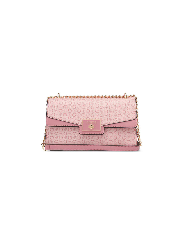 Guess Pink Pvc Printed Slingbag with Detachable Strap-image-48