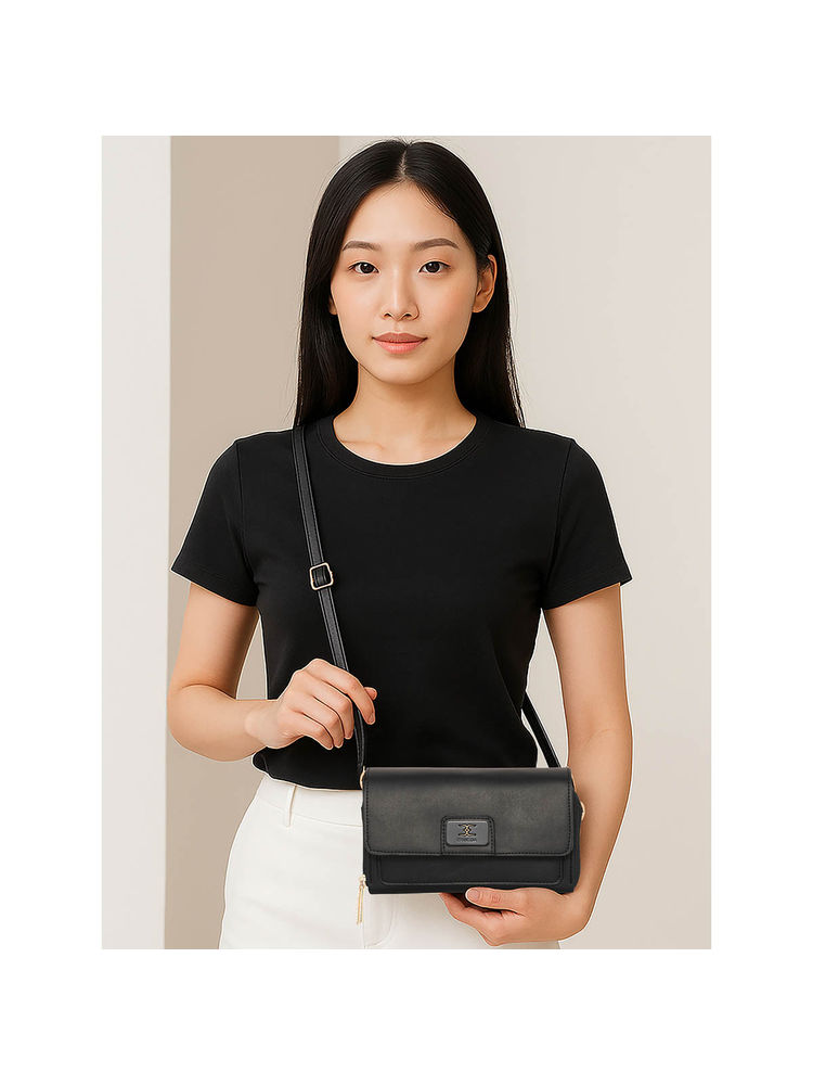 ESBEDA Black Pu Solid Slingbag with Detachable Strap-picture-22
