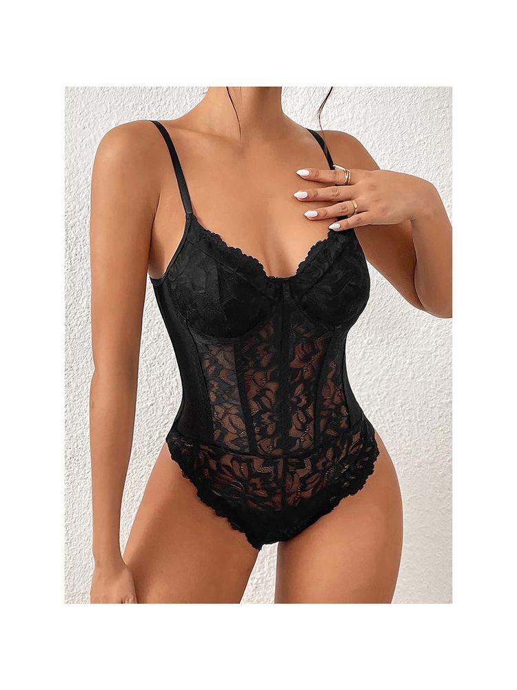 Secrets By ZeroKaata Women Black Self Design Baby Doll Lingerie-picture-22