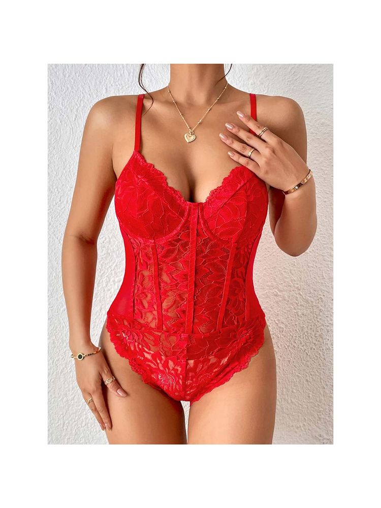 Secrets By ZeroKaata Women Red Self Design Baby Doll Lingerie-picture-25