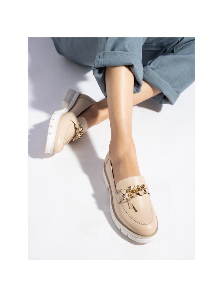 MIORAH Beige Premium Leather Loafers-picture-12
