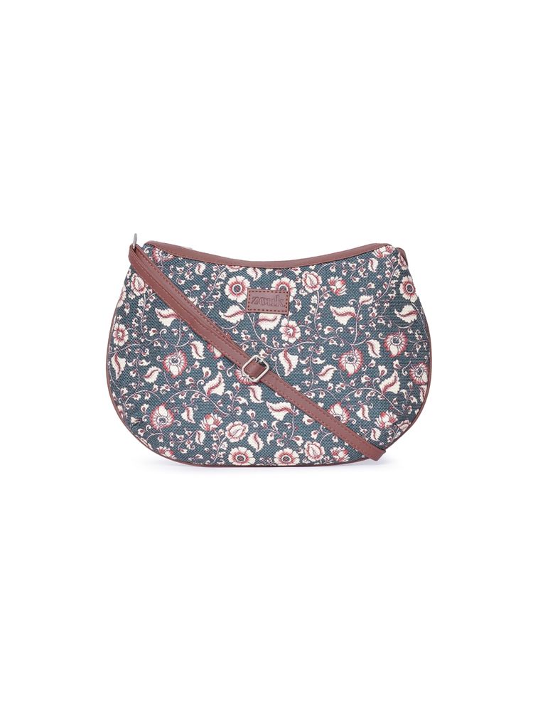 Zouk Chittoor Blue Kalamkari Structured Sling Bag-image-17